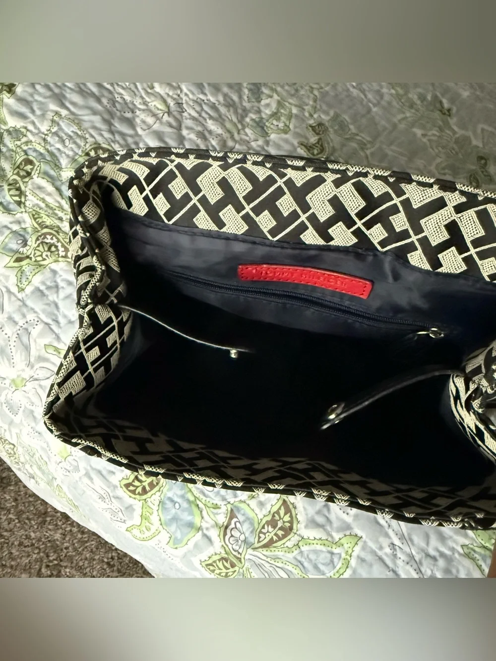 Tommy Hilfiger Monogram Logo Mini Backpack with Cotton Straps and Silver Tone Ha
